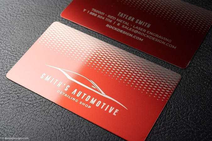 Laser Engraved Red Metal Business Cards