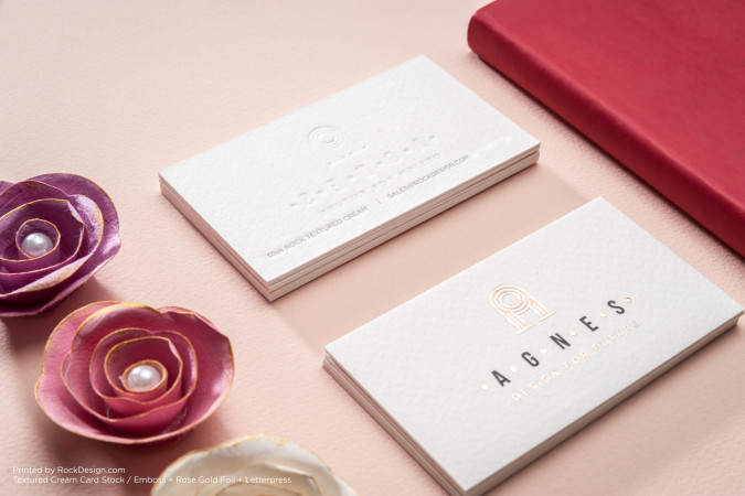 Minimalistic Embossed Textured Cream Business Card Template - Agnes