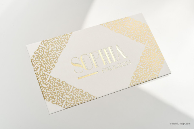 Luxe silk laminated foil stamping real estate business card - Sophia Paulson
