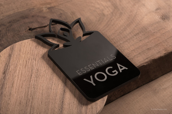 Decoratively Laser-Cut Unique Black Acrylic Business Card Template - Essentials Yoga