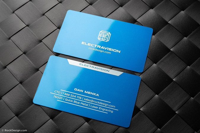 Modern innovative tech free blue metal name card template – Electravision