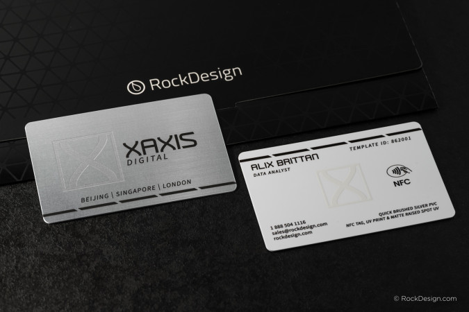 Refined Brushed Silver & White Smart PVC Business Card - XAxis