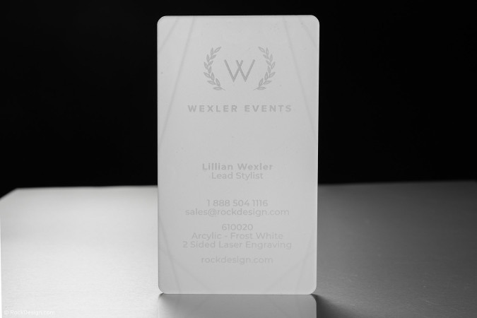 Subtle Laser Engraved Frost White Acrylic Business Card Template Design - Wexler Events