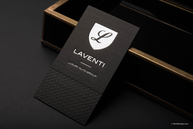 Luxury auto group with matte silver foil business card template - LAVENTI