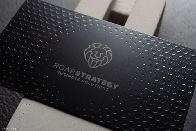 Compelling Laser Engraved Black Metal Business Card Template Design - Roar Strategy
