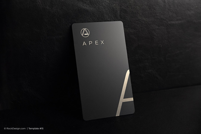 Modern simple vertical laser engraved black metal business card - Apex