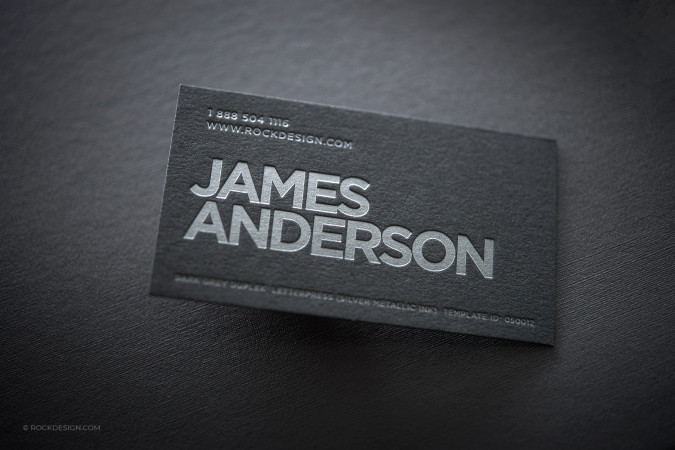 Simple Dark Gray Business Card with silver ink letterpress - James Anderson