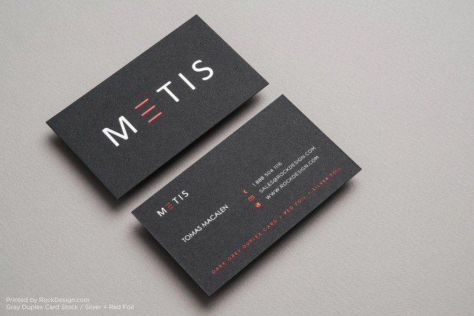 Dark gray dual colour foil stamp minimalist classic business card design - Metis