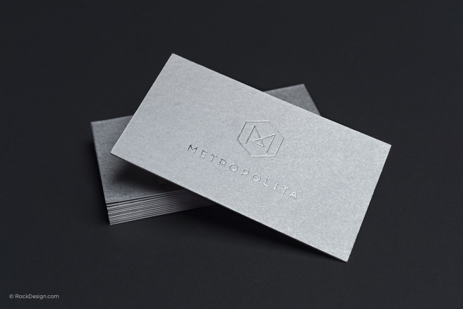 Modern professional monogram metallic silver business card - Metropolita