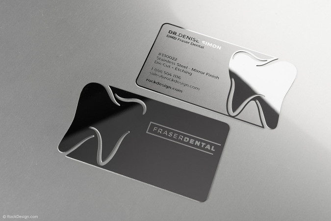 Dental Mirror Finish Stainless Steel Business Card Template Design - Fraser Dental