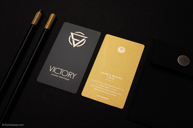 Brilliant Black & Gold Laser Engraved Metal Business Card Template Design - Victory
