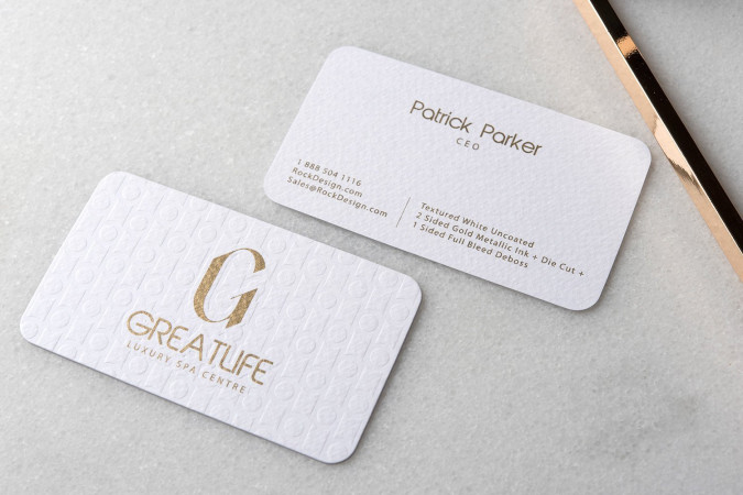 Gold on White Luxury Textured Business Card Template - Greatlife Luxury Spa Centre