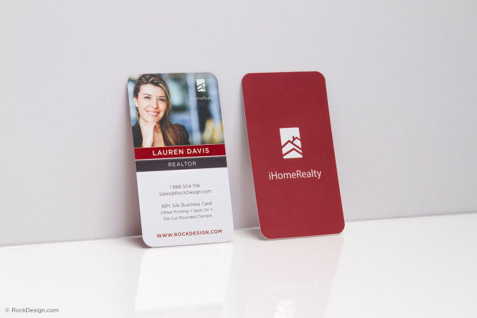 Contemporary vertical realtor business card template with rounded corners and spot uv - Lauren Davis