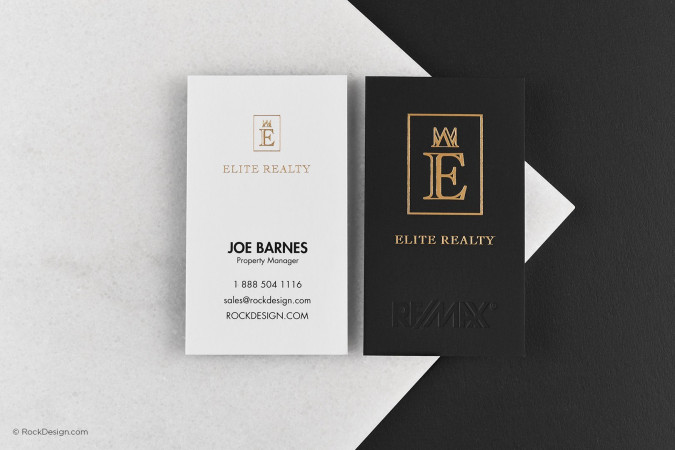 Luxury professional real estate suede duplex business card with gold foil - Elite Realty