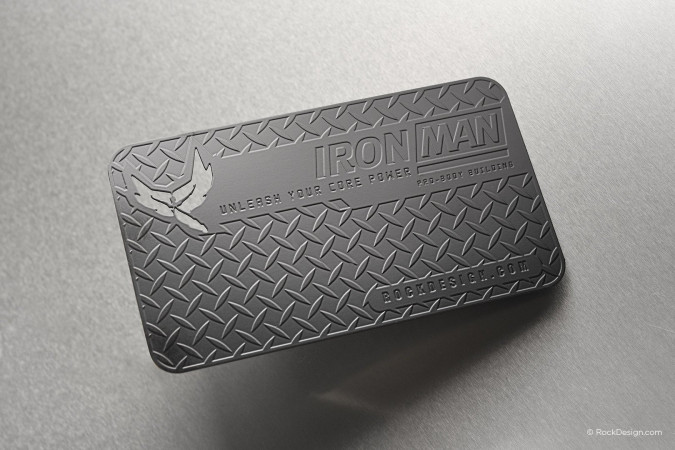 Stylish modern black metal business card with laser engraving - Iron Man