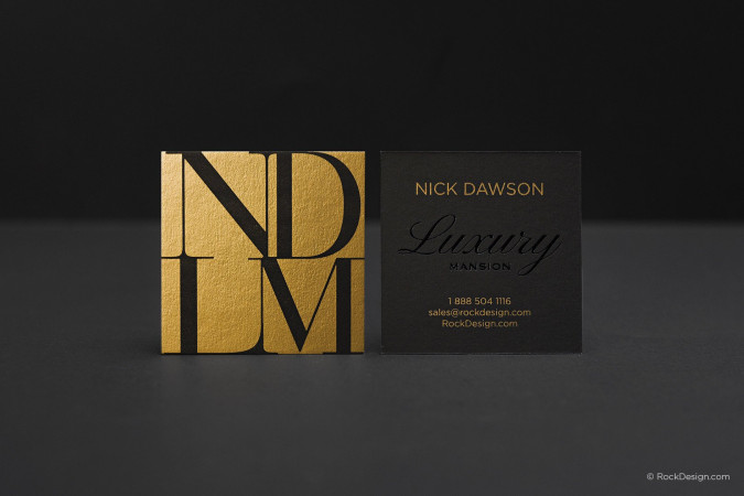 Modern luxury square business card with metallic gold ink - Nick Dawson