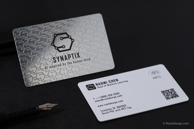 Optimized Brushed Silver & White Smart PVC Business Card - Synaptix