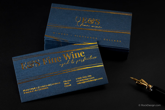 Elegant Winery Navy Duplex Business Card - E&S