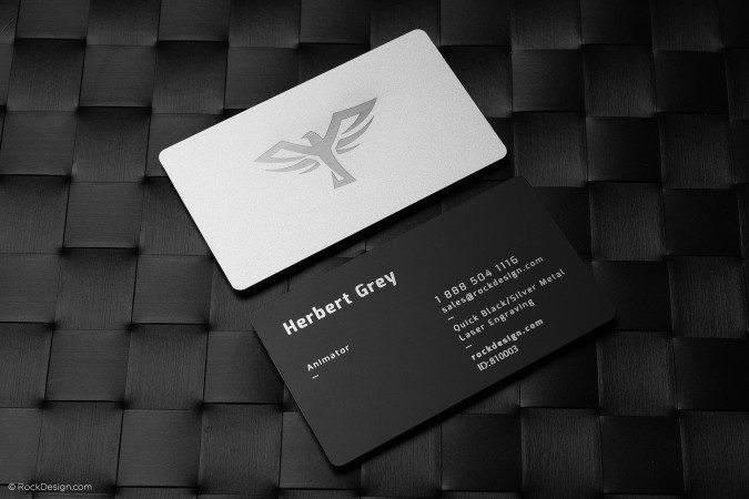 Minimalist Black & Silver Laser Engraved Metal Business Card Template Design - Herbert Grey