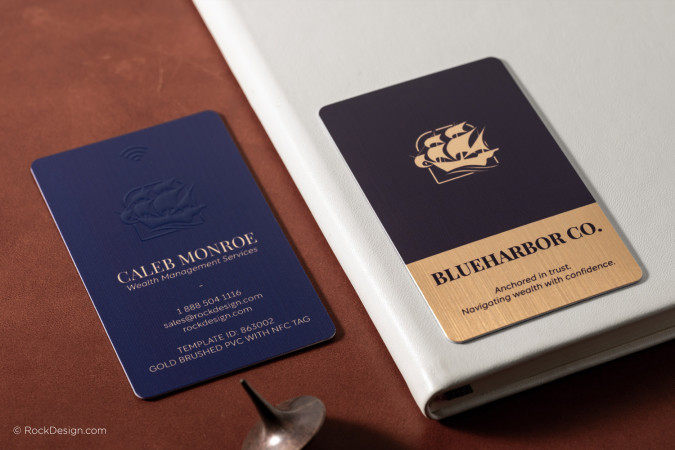 Anchored Brushed Gold & White Smart PVC Business Card - BlueHarbor