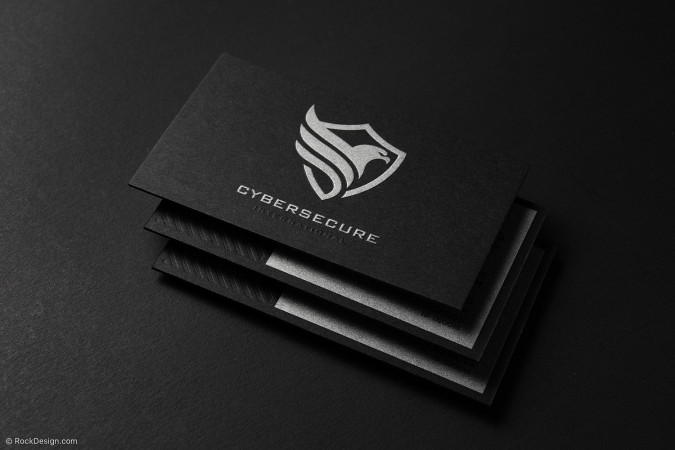 Bold & Modern Custom Embossed Black Business Card Template - Cybersecure