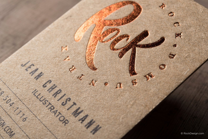 Rustic trendy brown kraft business card with foil stamping - Rock
