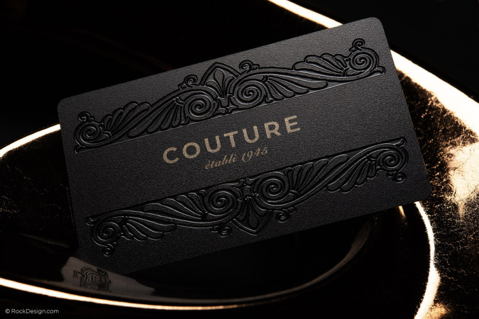 Luxurious Laser Engraved Black Metal Business Card Template Design - Couture
