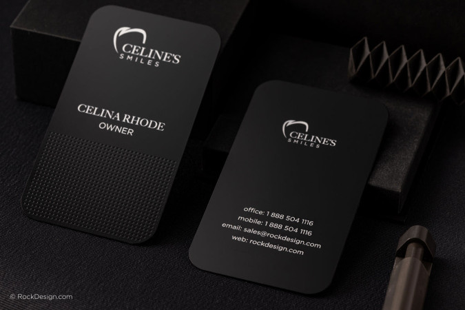 Sleek and Simple Vertical Quick Black Metal Card - Celine's Smiles