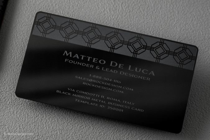 Reflective Etched Mirror Black Metal Business Card - Luxeria