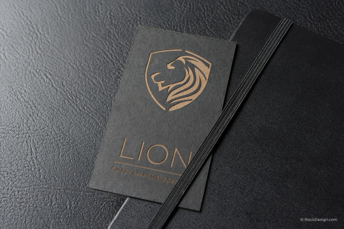 Traditional modern vertical laser engraved business card - Lion