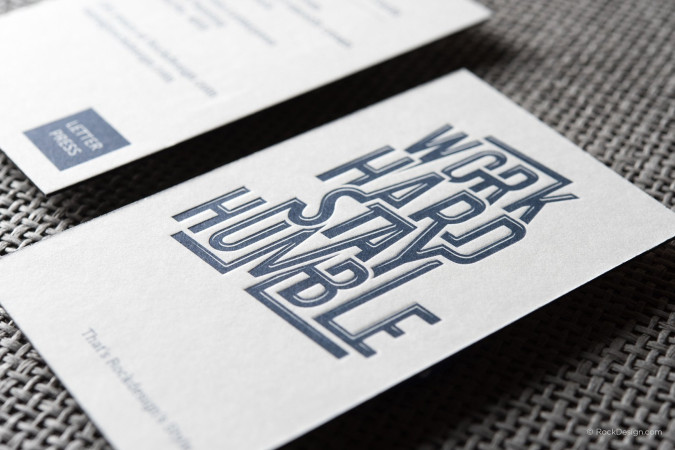 Letterpress vertical business card with edge paint - Work Hard Stay Humble
