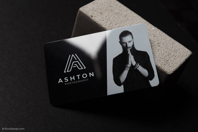 Photographic Black Plastic Business Card Template Design - Ashton