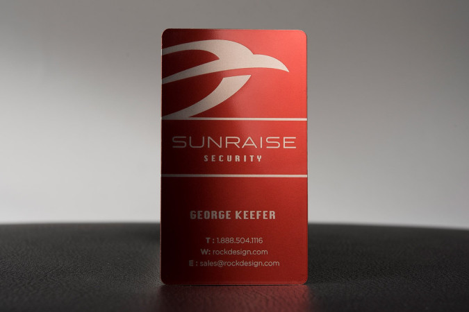Bold and luxurious red security quick metal name card template – Sunraise