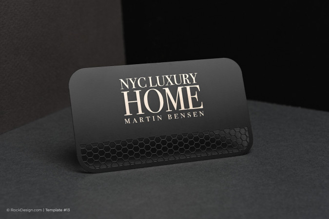 Modern cut through quick black metal business card with laser engraving - Luxury Home