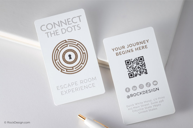 UV Printed White Metal Business Card - Connect the Dots