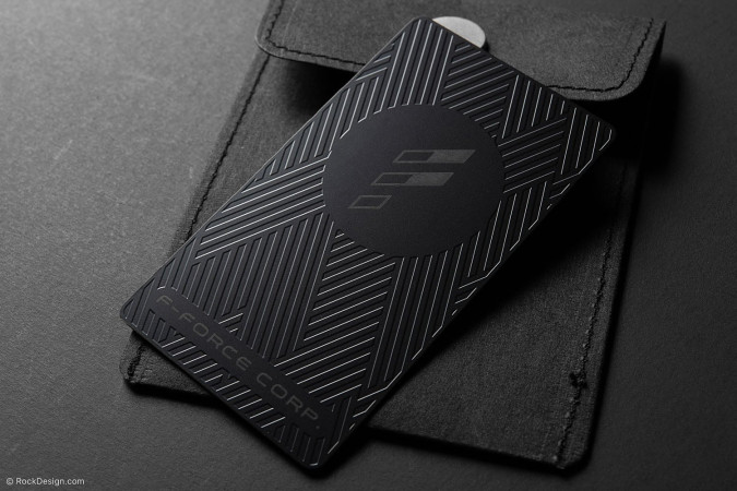 Geometric Laser Engraved Black Metal Business Card Design Template - F-Force