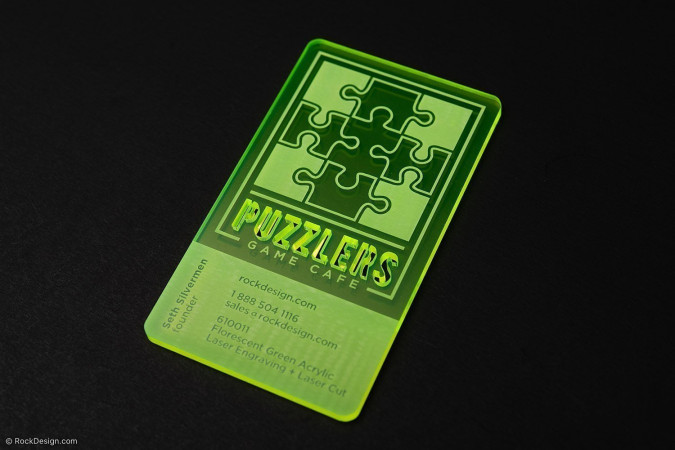 Captivating Translucent Fluorescent Green Acrylic Business Card Template Design - Puzzlers
