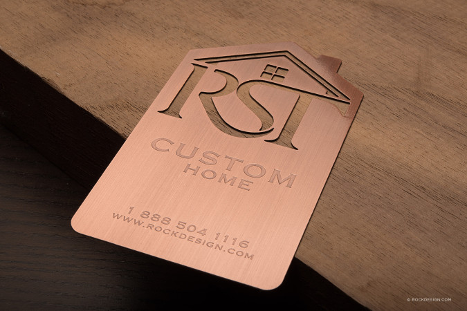 Exquisite Brushed Copper Metal Business Card Template Design - Preston's