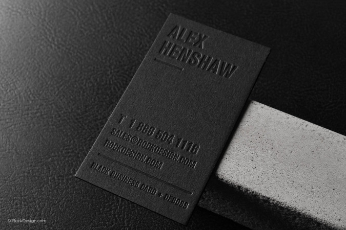 Modern minimalist black duplex business card template with blind deboss - Alex Henshaw