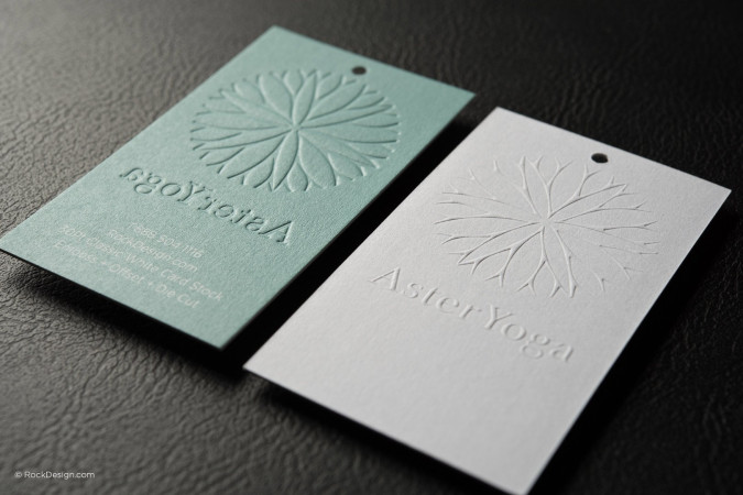Elegant classic business card tag template with emboss - Aster Yoga