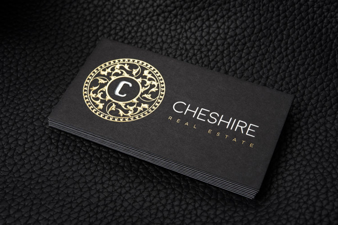 Luxurious Gold and Silver Foil Black Business Card Template - CHESHIRE