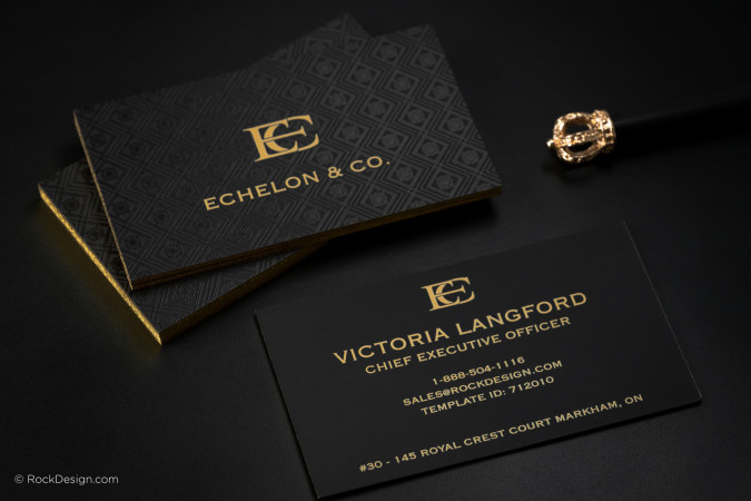 UV Patterned Gold Edge Foil Black Hard Suede Business Card- ECHELON & CO.