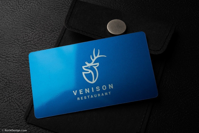 Creative blue metal quick restaurant business card template design – Venison Restaurant