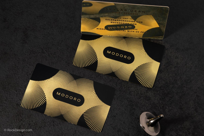 Rippling Mirror Gold & Black Metal Business Card - Modoro