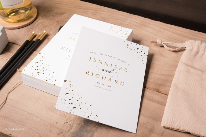 Modern wedding invitation card template with foil stamping - Jennifer & Richard