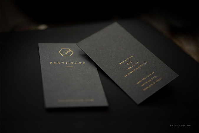 Ultra Luxury Dark Gray Business Cards with matte gold foil - penthouse