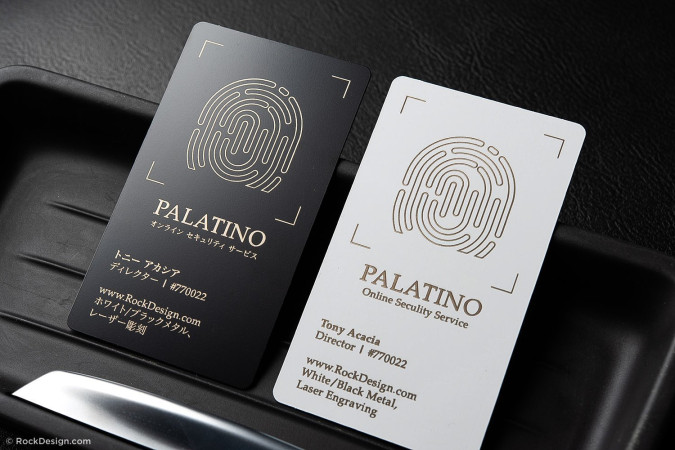 Unique bilingual black and white online security business card template design - Palatino