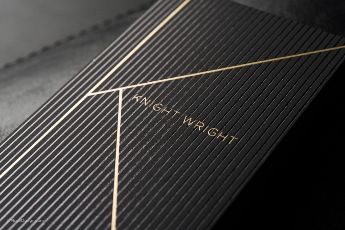 Luxury contemporary black suede visiting card template with foil stamping - Knight Wright