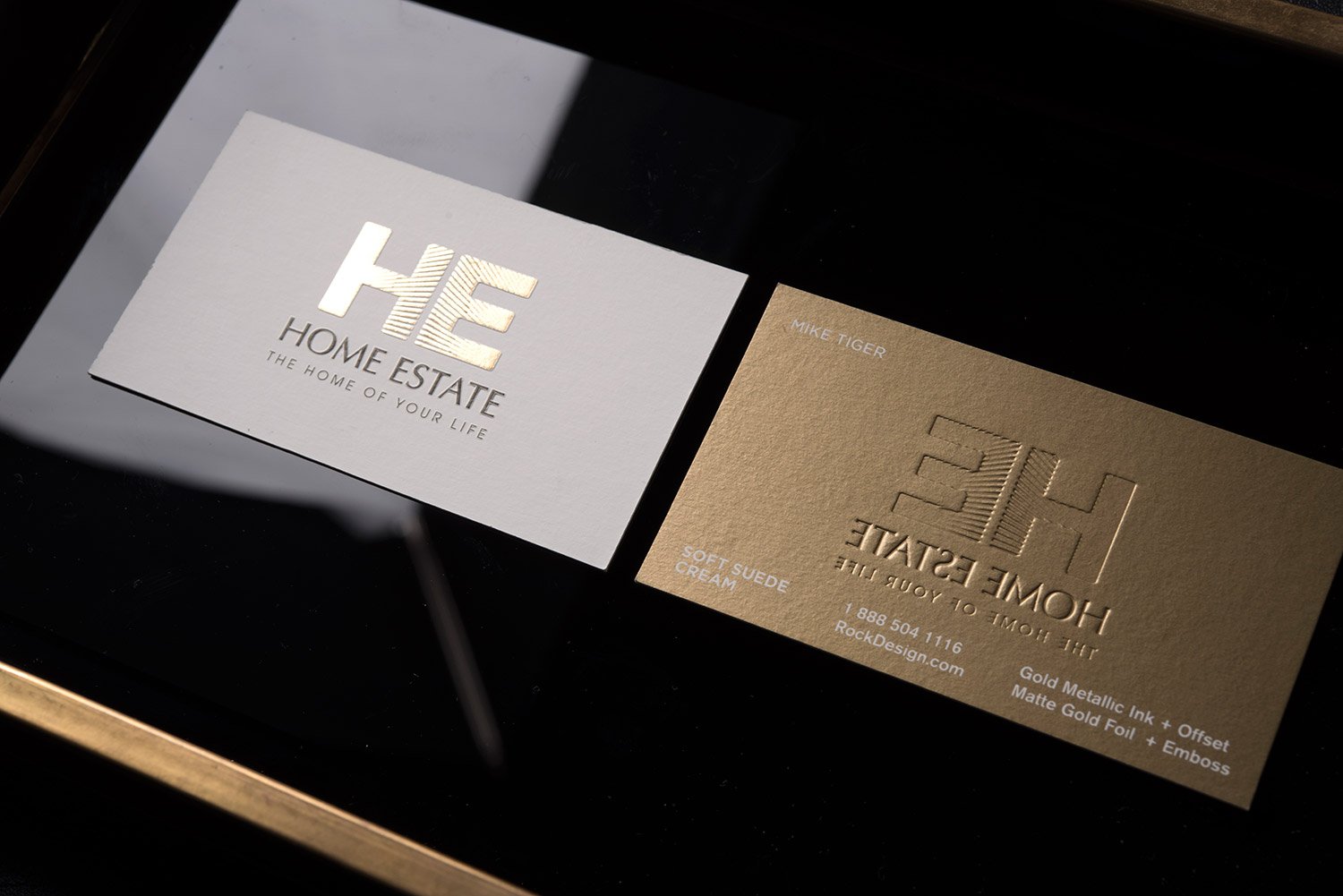 creative luxury real estate agent business card with gold