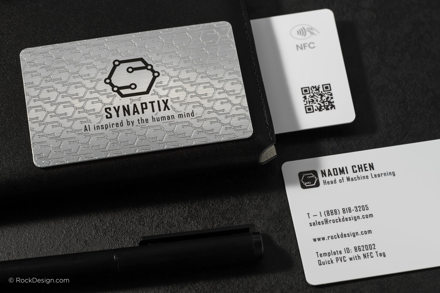 uv-printing-black-qr-code-matte-spot-uv-pattern-brushed-silver-white-nfc-pvc-plastic-business-card-template-862002-synaptix-rockdesign-image-01